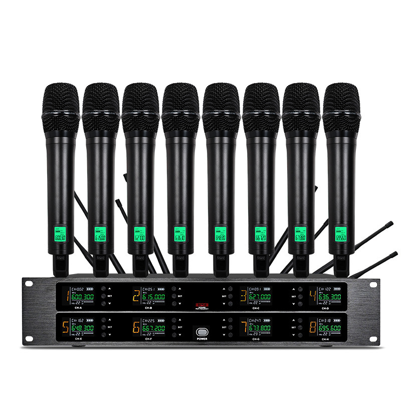 Professional wireless microphone UHF 8-channel handheld collar clip, conference microphone karaoke,