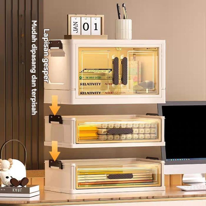 Kotak penyimpanan kosmetik desktop tahan debu dengan laci meja rias lemari rak penyimpanan masker