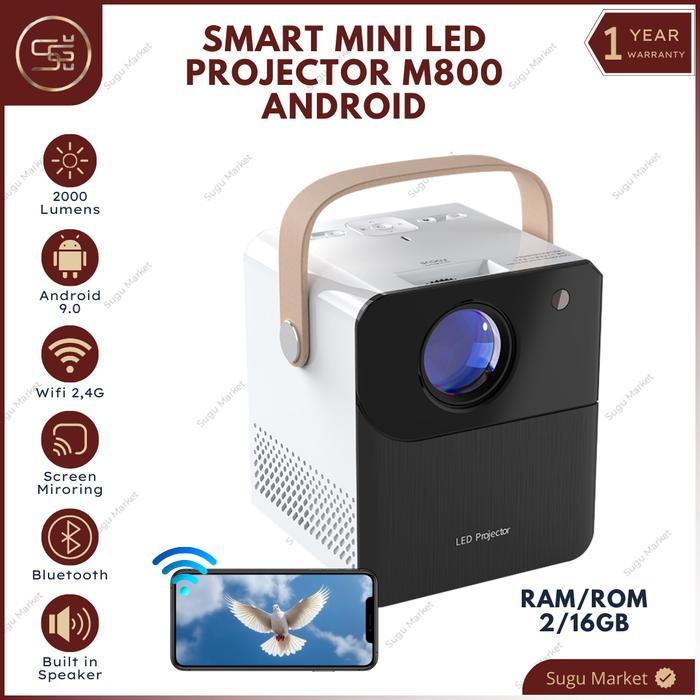 Smart Proyektor M800 Android Wifi 180 Ansi Lumens RAM 1GB ROM 8GB Proyektor LED Mini Android
