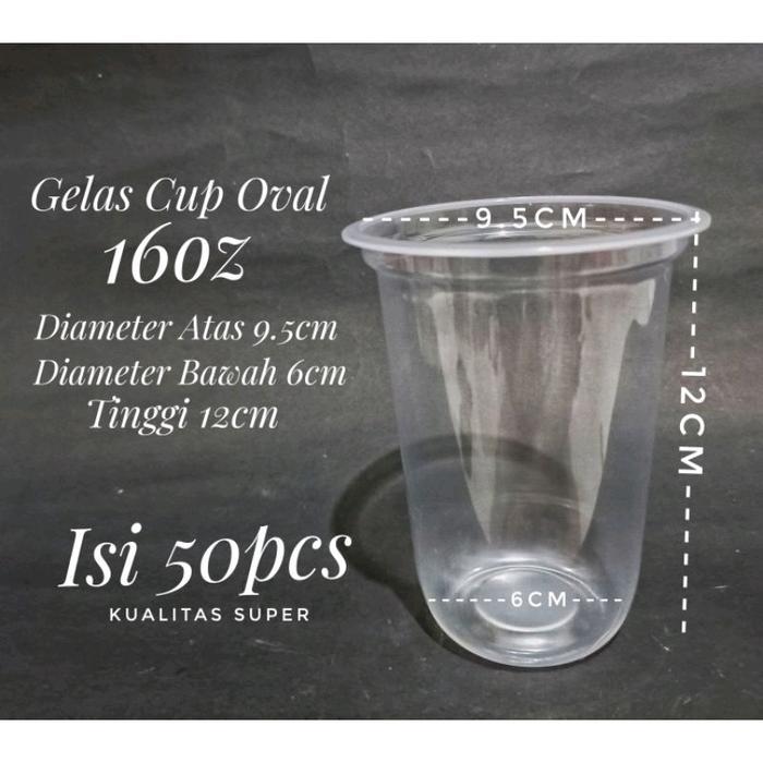 Terlaris Gelas Plastik Oval Uk.12Oz/14Oz/16Oz Bening Tebal Murah