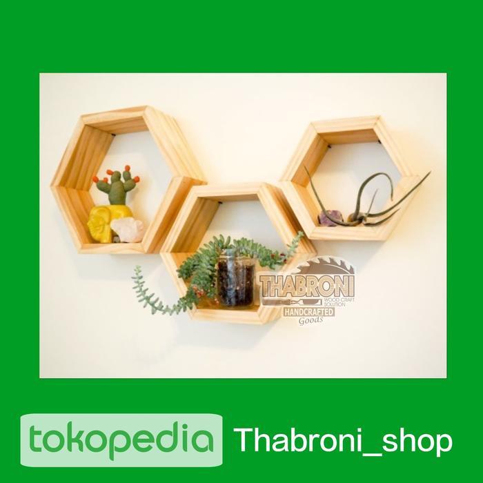 RAK SEGI 6 SET RAK KAYU HEXAGONAL DEKORASI TAMAN CAFE HIASAN DINDING