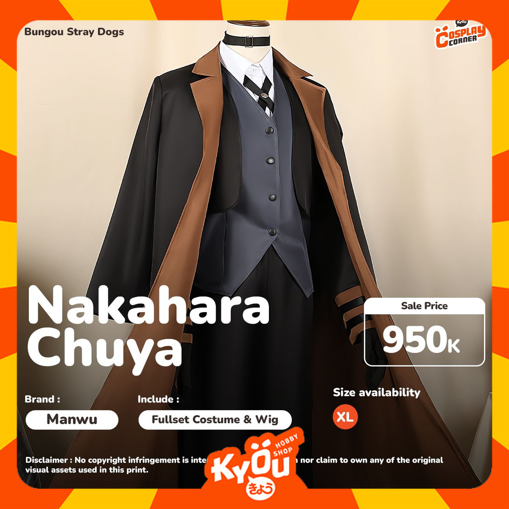 [SELL] Manwu Nakahara Chuya Cosplay Costume Set - Bungou Stray Dogs (Size XL) [KCC]