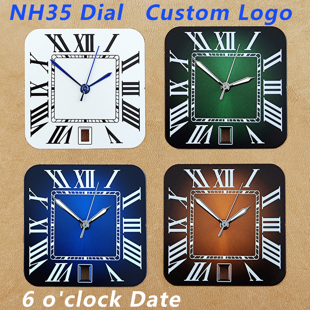 Nh35 Dial 27Mm Roman Dial Santos Dial Custom Logo Dial Fit Nh35 6 O'Clock Date Movement Watch