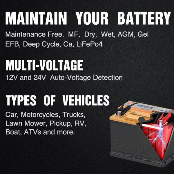 FOXSUR CHARGER BATERAI AKI MOBIL AUTOMATIC DETECTION 180AH 12/24V - FBC122410D