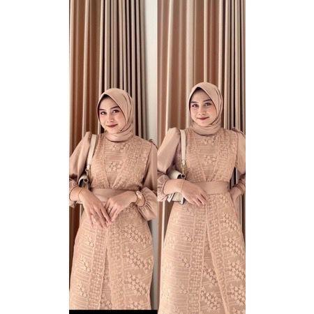 Vannamille Id Maxi Dress Malika Brukat Fashion Muslim Wanita Oufit Lebaran Seragaman Pesta Gamis