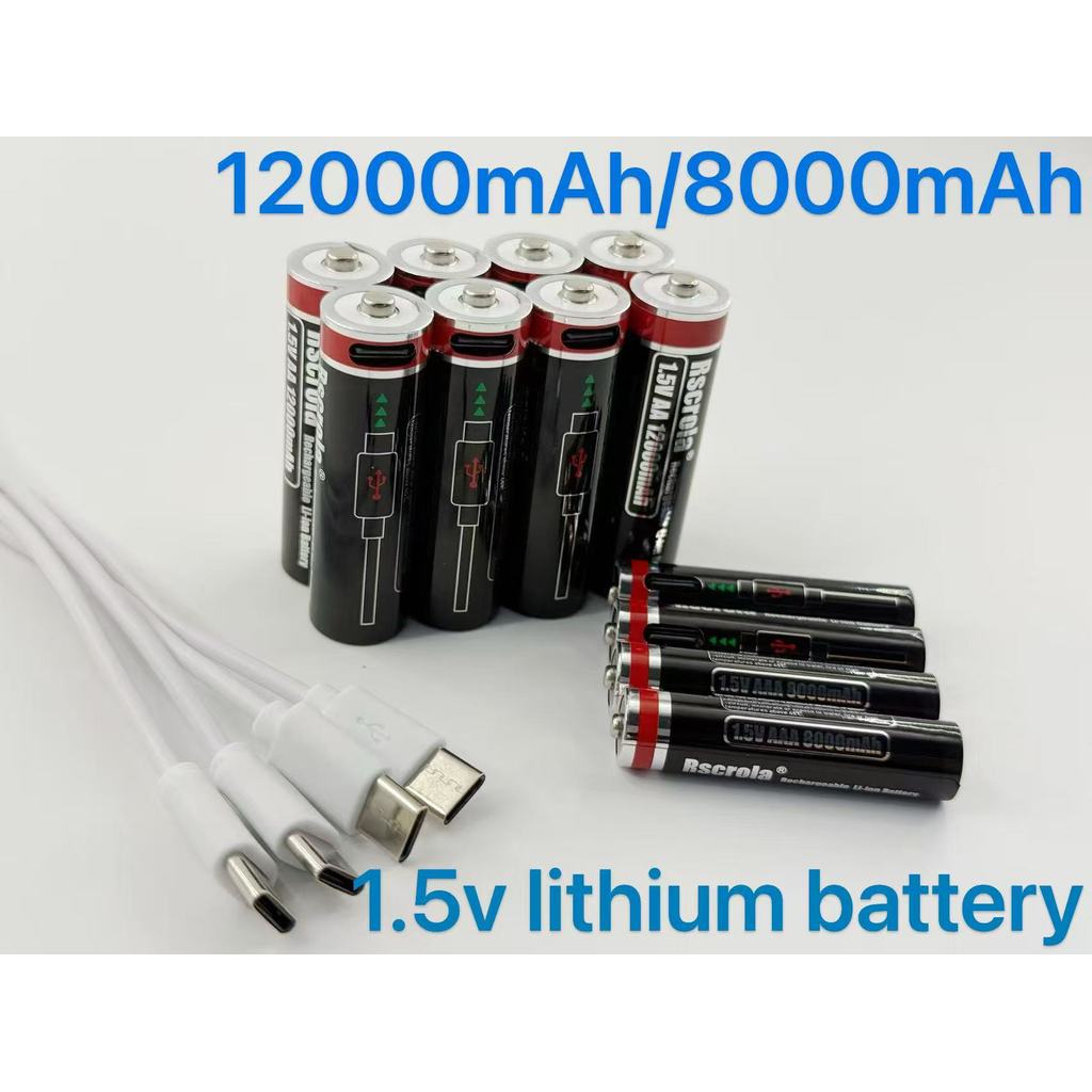 High Capacity 1.5V AA12000 AAA8000 Rechargeable Batteries Lithium-ion AA Rechargeable Batteries AAA