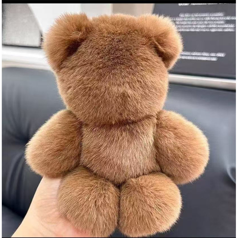 Cute Bear Trinkets Rex Rabbit Fur Keychain Small Brown Bear Plush Toy Handbag Pendant Car Key Ring