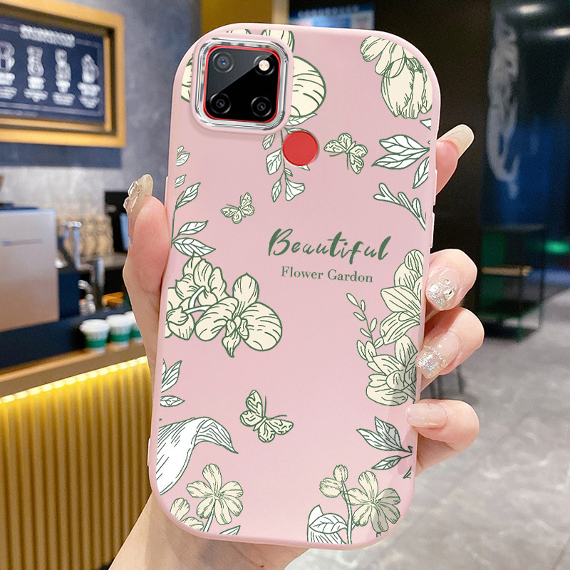 Casing Hp Untuk Realme C12 C25 C25s C15 C11 2020 Narzo 20 Narzo 30A 50A Case Motif Bunga dan Daun Ga