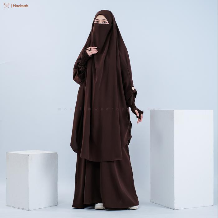 Xavieer - Hazimah Set Abaya Setelan French Khimar Gamis Jetblack Syari Umrah Haji