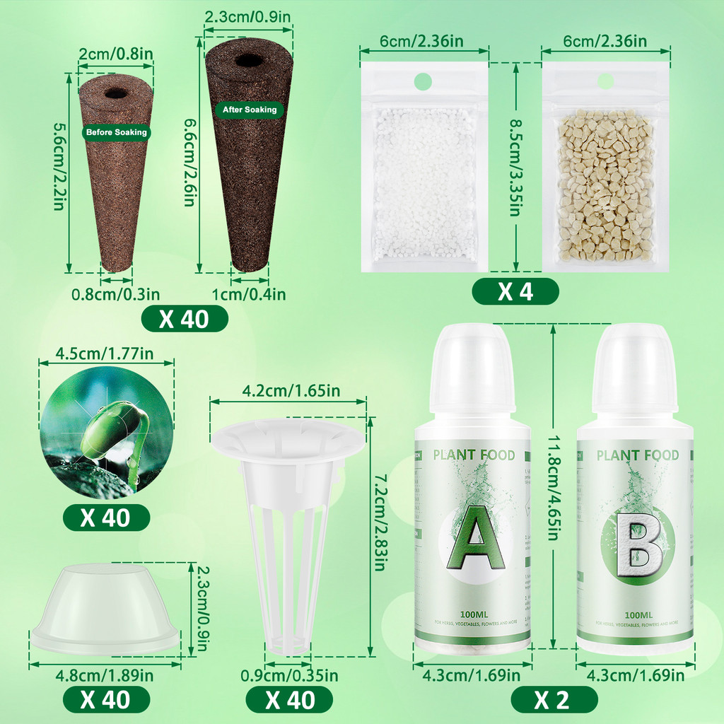 166PCS HYDROPONIC GARDEN ACCESSORIES POD SET REUSABLE PLANT POD KIT CLEAR HYDROPONIC GROW SYSTEM