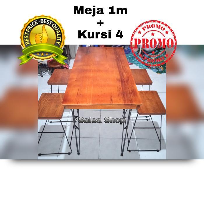 1 Set Meja Cafe 100Cm Meja Makan 1 Meter Meja Bar Kotak 4 Kursi Cafe