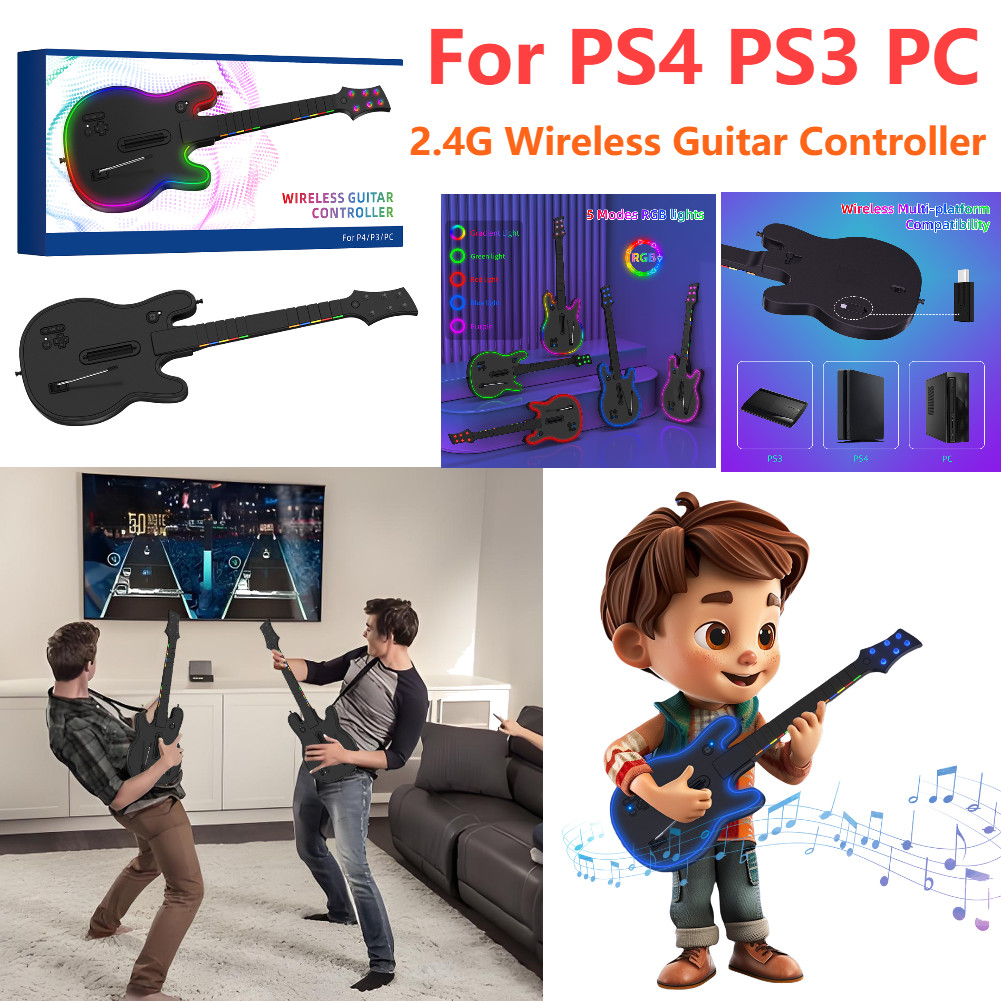 2.4G Wireless Guitar Controller for PS4 PC PS3 Compatible With Clone Hero Rock Band Games Remote Joy