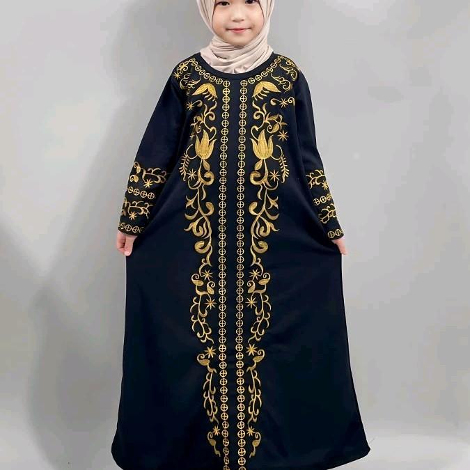 GAMIS ABAYA GAMIS ARAB HITAM PUTIH BORDIR MEWAH SYAHBAH ANAK PEREMPUAN GAMIS ANAK BAJU MUSLIM ANAK