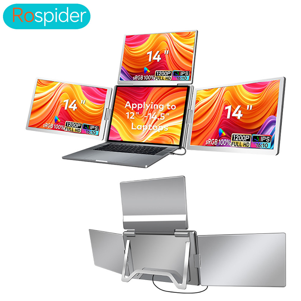 Triple Screen Lcd Monitor For Laptop Portable Fhd Display Secondary Notebook Monitor With Single