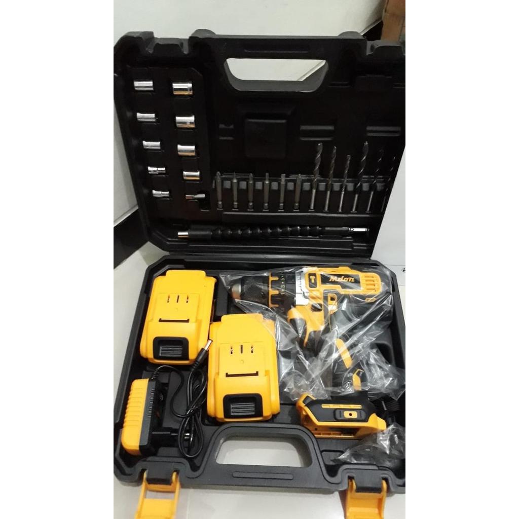 MDON 18TS Cordless Impact Drill 18 V Bor Baterai Tembok Set Besi Kayu