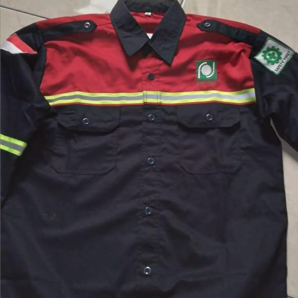Kemeja Baju Atasan Lengan Panjang Seragam Safety Dengan bordir logo