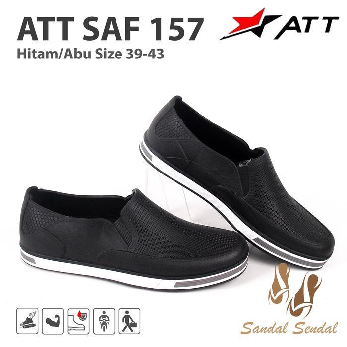 Aerostreet - Sepatu Pantofel Pria Saf 157 Hitam Karet Flat Shoes Kerja