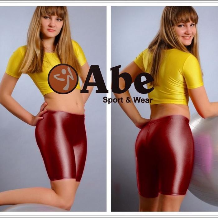 Unique Yoga - Legging Yoga Lycra Mengkilat Pendek / Celana pendek yoga Lycra Velvet glosy Sport