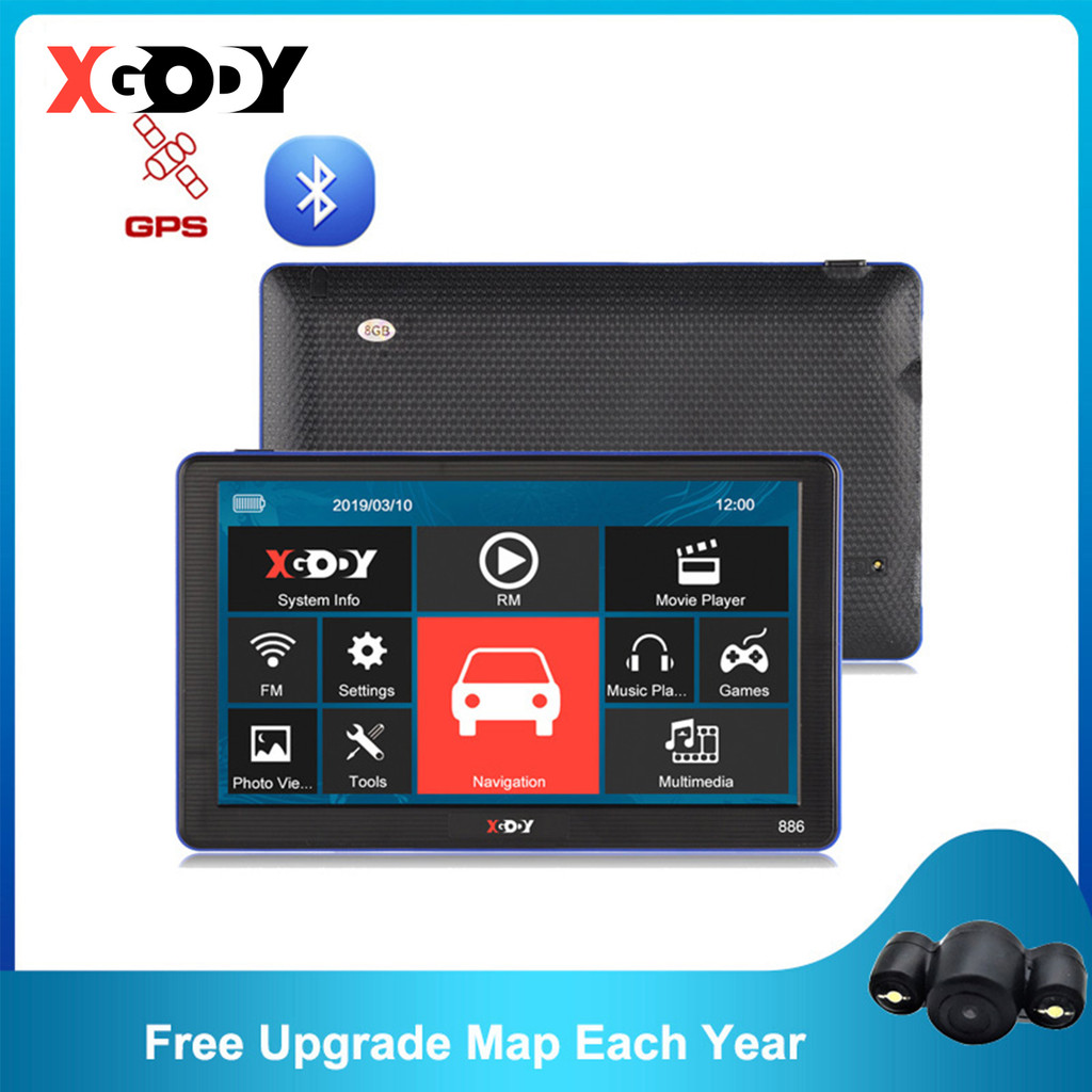 XGODY Car GPS 7'' Truck Car Navigation 256M+8GB Capacitive Screen Navigator Camera Optional Upgrade 