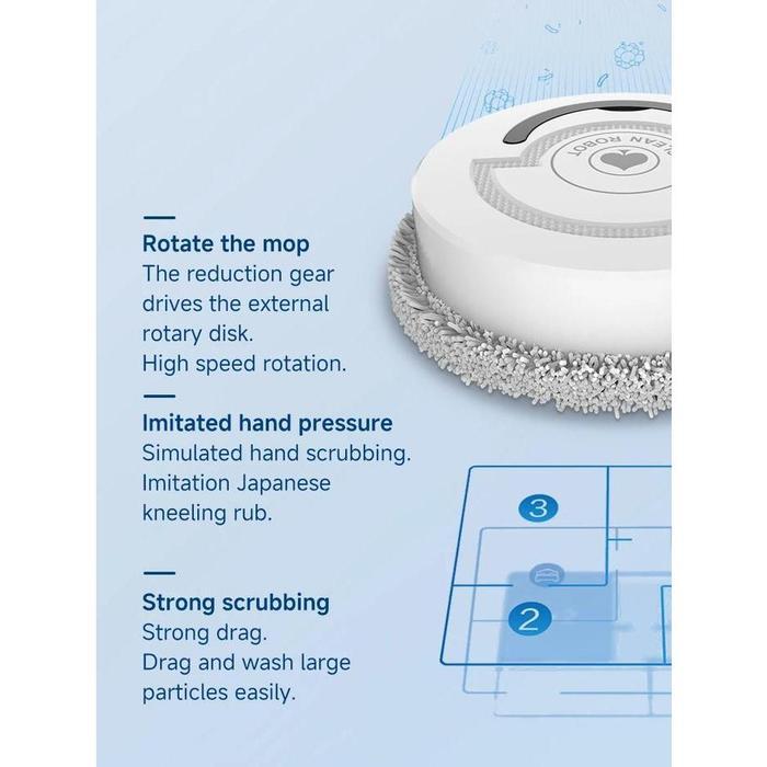 Robot Pel Otomatis CLEAM TDJ-08 Pembersih Lantai Pintar dengan Kain Microfiber, Sensor Cerdas,