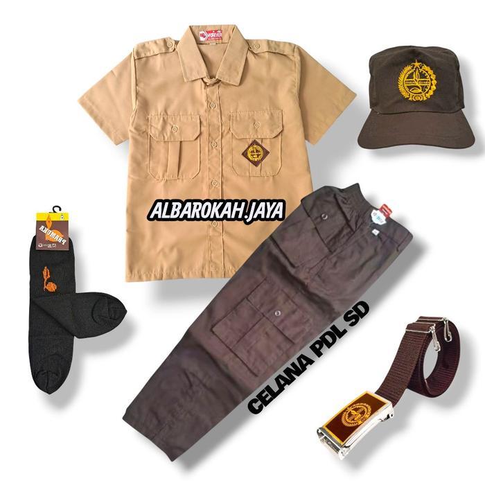 Setelan Seragam Sekolah SD Celana Pramuka PDL Panjang Baju Pramuka Penggalang Pendek Set Lengkap