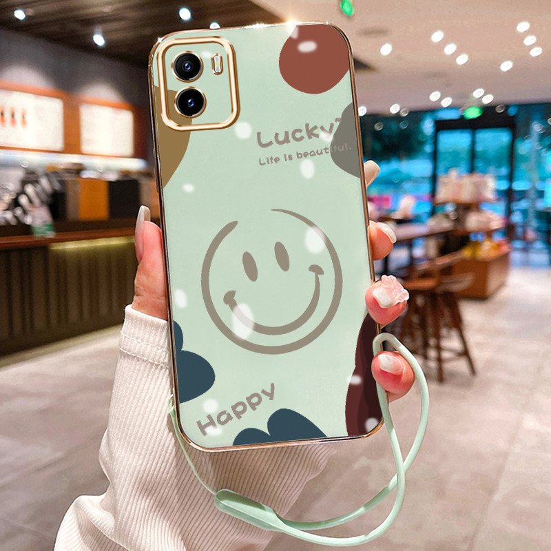Casing Hp Untuk VIVO Y15S Y15A Y01 Case Lucky Emoji Elektro Plating Cesing silikon Kasing SoftCase K