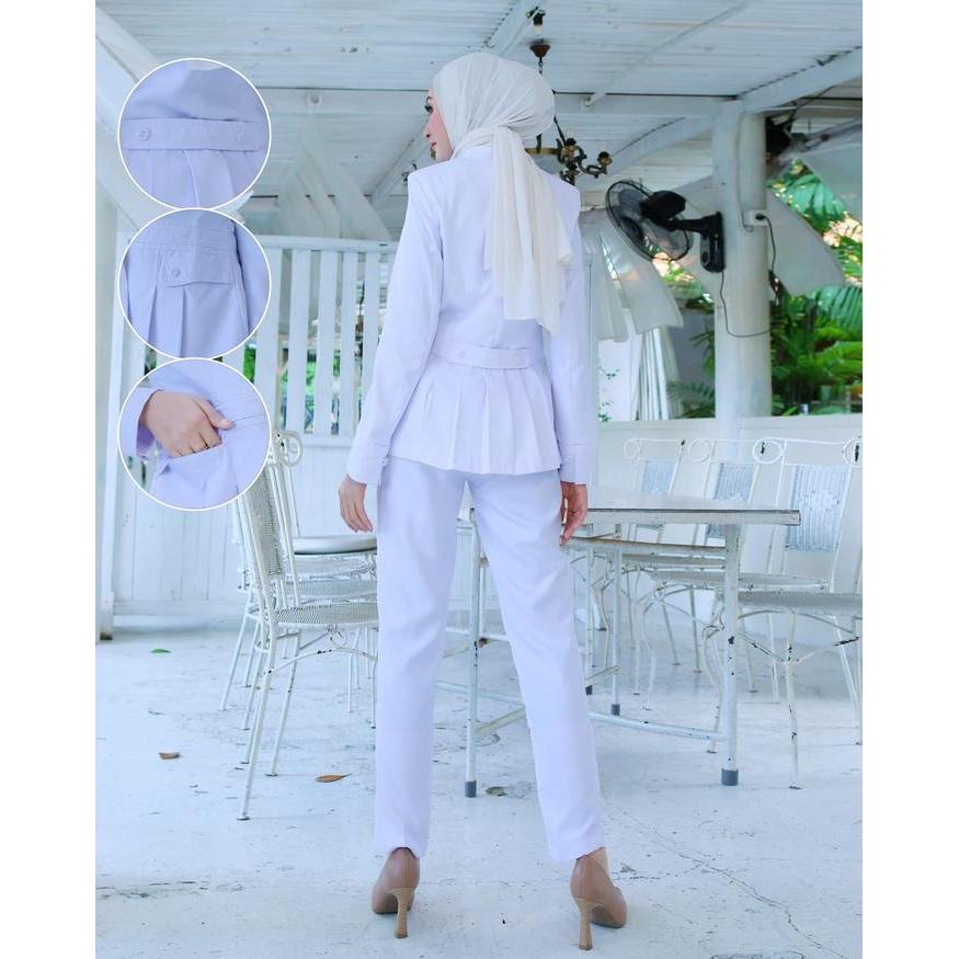 BAJU KERJA PERAWAT PUTIH2 MODEL LIDAH SHANGHAI SERAGAM DINAS SETELAN ROK SPAN/ROK.A/CELANA PANJANG