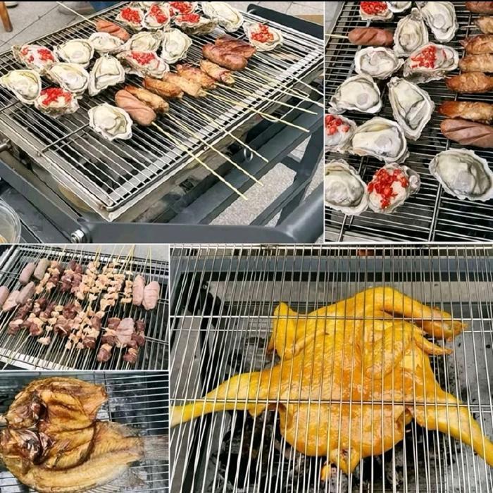 Promo Alat Pemanggang Ayam Ikan Desain Berputar Lipat Panggangan Arang Komersial Kapasitas Besar