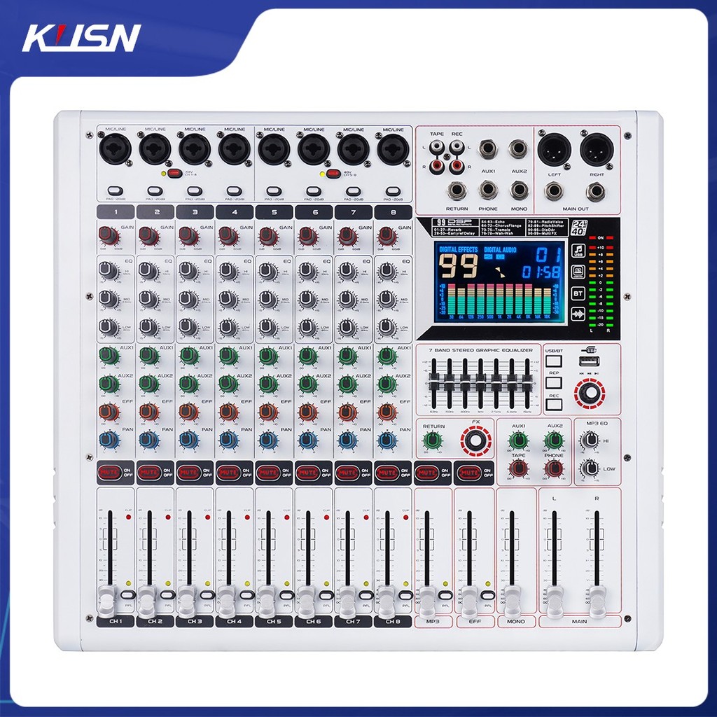 8 Channel 99 DSP Professional Audio Mixer Sound Mixing Console Soundcraft Sound Mixer with Bluetooth