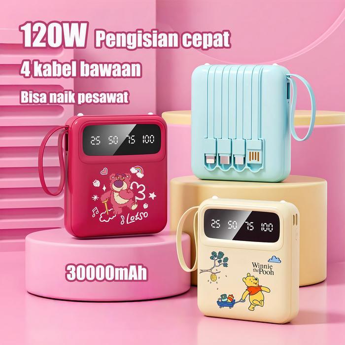 Acmic Techlife - Disney 120W 30000Mah Slim Mini 4 Kabel Bawaan Power Bank Powerbank Fast
