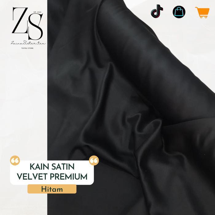 "New" 1/2 Meter Kain Satin Velvet Premium Bahan Bridesmaids Gamis Warna Hitam Black