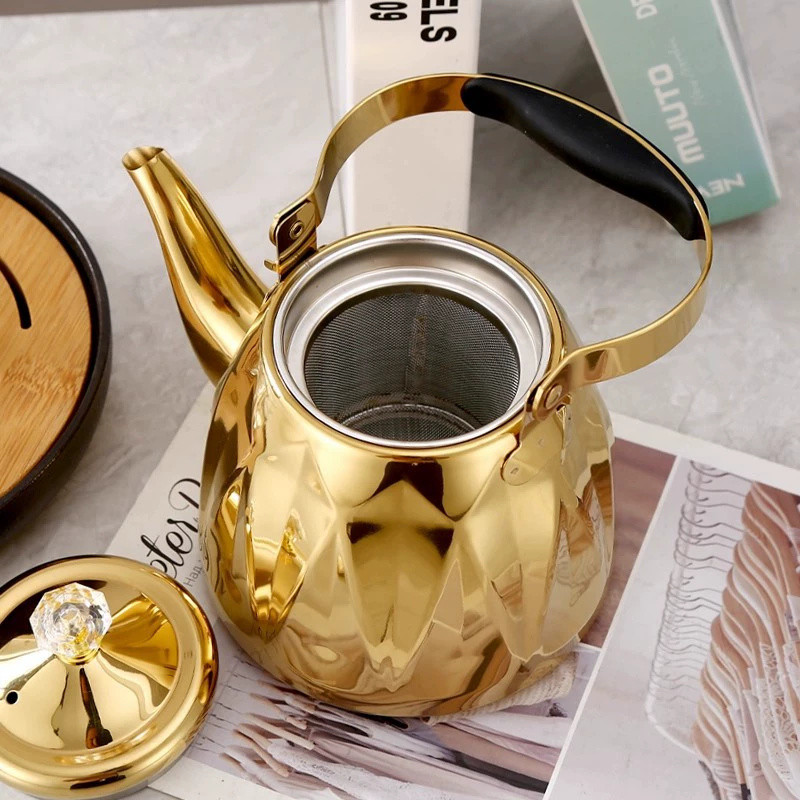 Stainless Steel Flower Teapot Fit Gas Stove,Thickened Water Kettles,1L/1.5L Large Capacity Tea Pot