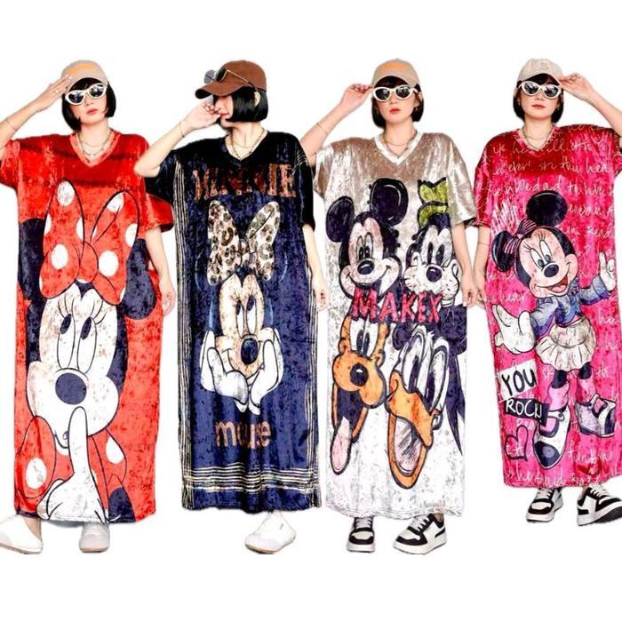 Dress big size velvet bludru panjang jumbo semata kaki Wanita Casual