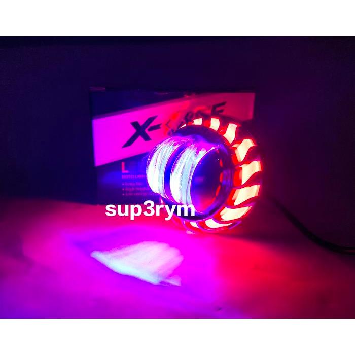 Lampu utama Projie mini daymaker jauh dekat 2.5inch alumunium devil eyes blue jauh dekat kuning