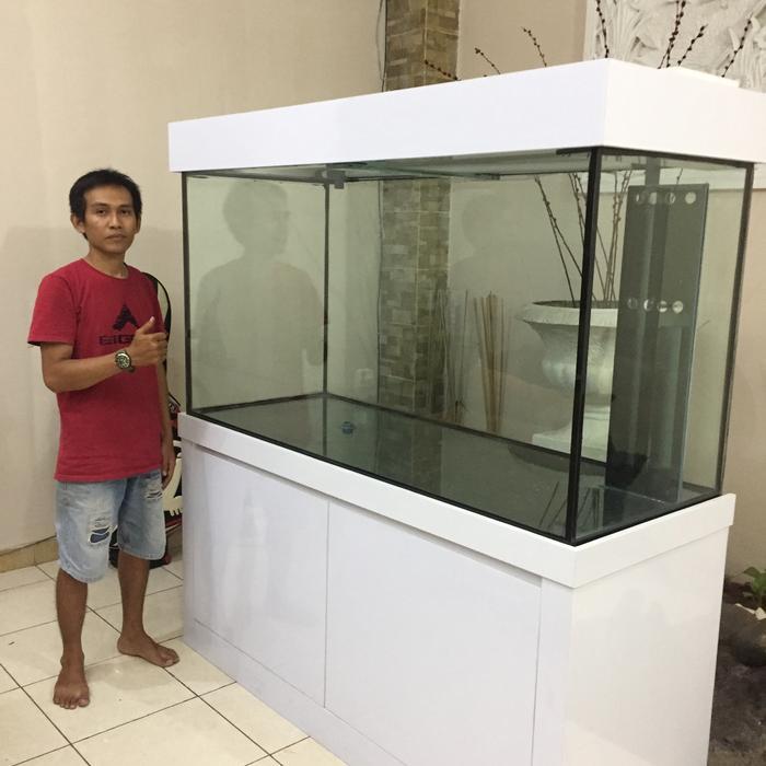 Aquarium 150x60x80cm Kaca Tebal 12mm Lem Hitam Kuat Meja Blockmint Lapis HPL Rangka Besi Hollow Sump