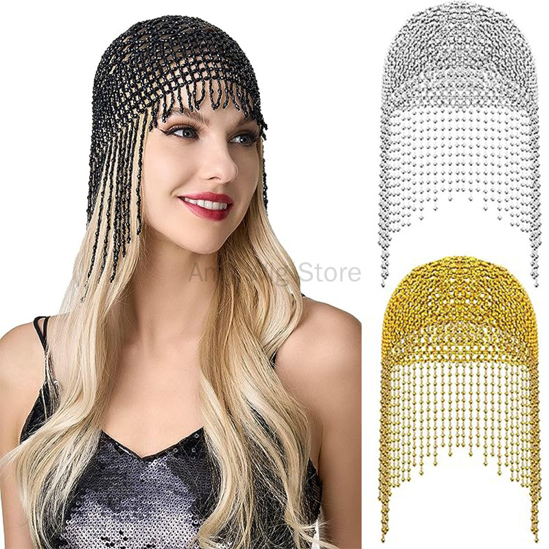 1920s Beaded Cap Headpiece Roaring 20s Beaded Flapper Headpiece Belly Dance Cap Exotic Cleopatra