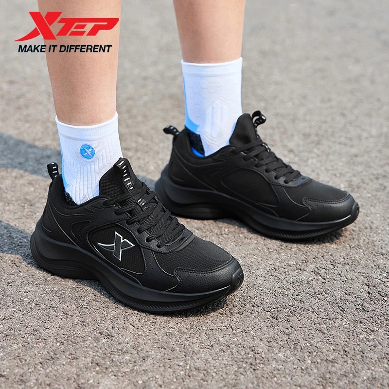 Xtep Running Shoes For Men 2025 Summer Shock-absorbing Black Sports Shoes Soft Breathable