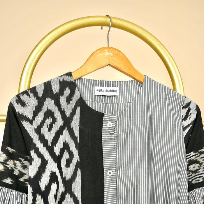 El-Zatta Attire - Tunik Tenun Garis B0498 Hitam