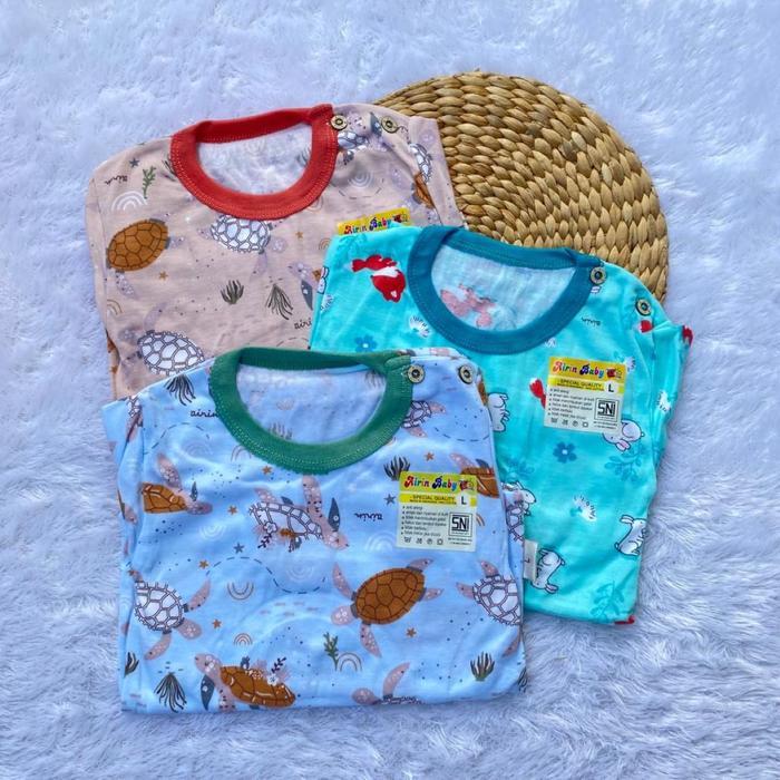 TERLARIS AIRIN Baby Isi 3 Pasang Setelan Oblong Kancing Bahu Pundak Baju Anak Bayi ((CPR_WARNA))