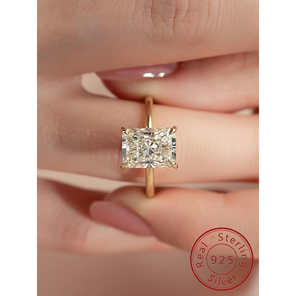 925 Sterling Silver Simplicity Zircon 8 * 12MM Rectangular Ring For Women Engagement Wedding Luxury