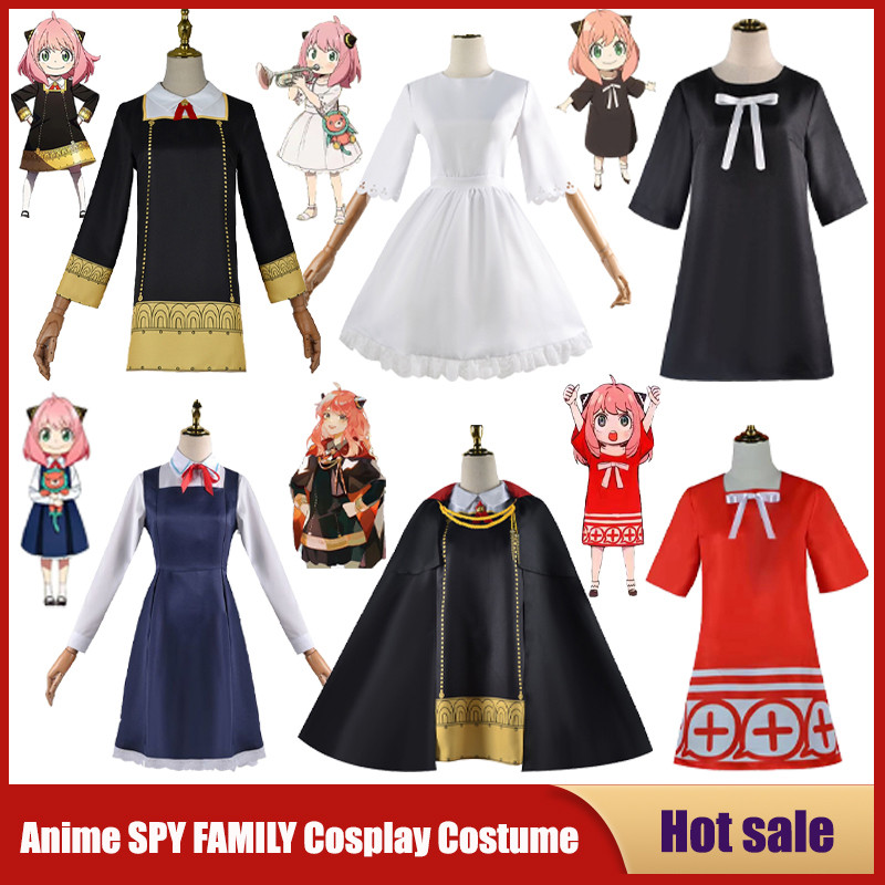 Anime Spy Family Cosplay Costume Anya Forger Dress Kids Adults Girls Kawaii Role Play Outfits Wig