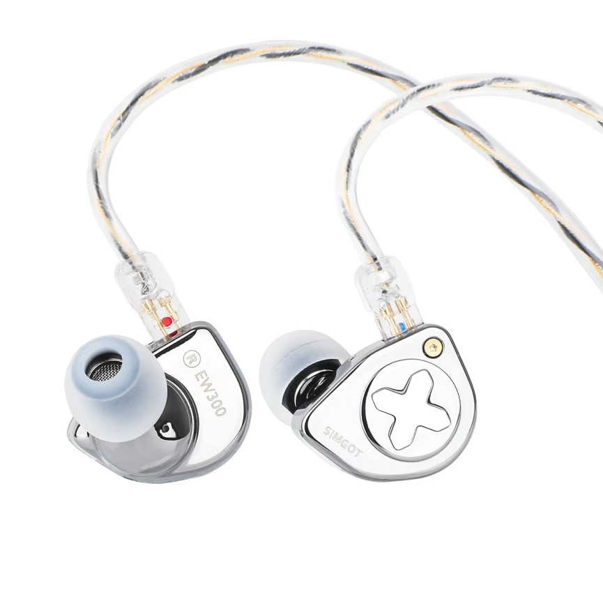 SIMGOT EW300 IEM HIFI Earphones with Detachable Nozzles Silver-Plated OFC IEM Cable for Musician