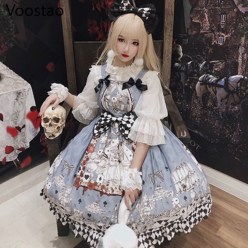 Japanese Gothic Lolita Dress Girls Vintage Dark Funeral Lolita Jsk Dress Women Harajuku Cool