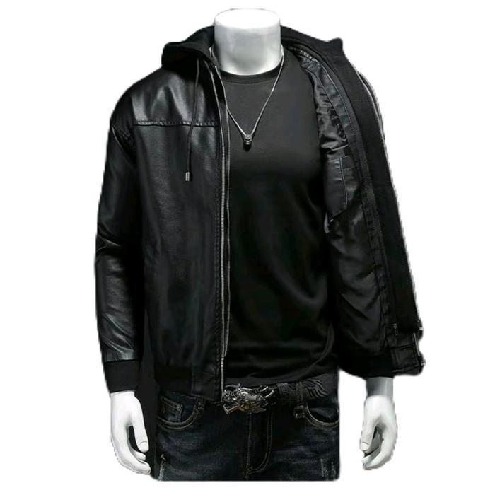 sar JAKET SEMI KULIT KUPLUK/TOPI FLEECE NEW FASHION KEREN COWO CEWE MOTIF TERBARU KEREN Hitam Distro