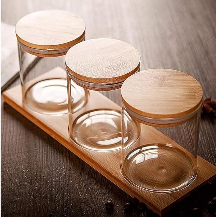 set toples kaca tutup kayu set toples aesthethic stoples makanan