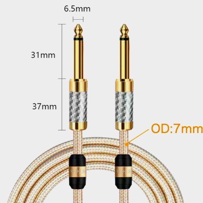 Kabel Gitar, Instrumen & Rekaman Audio Hi-Fi TS 6.5mm - 3m, Ideal untuk Rekaman Semua Alat