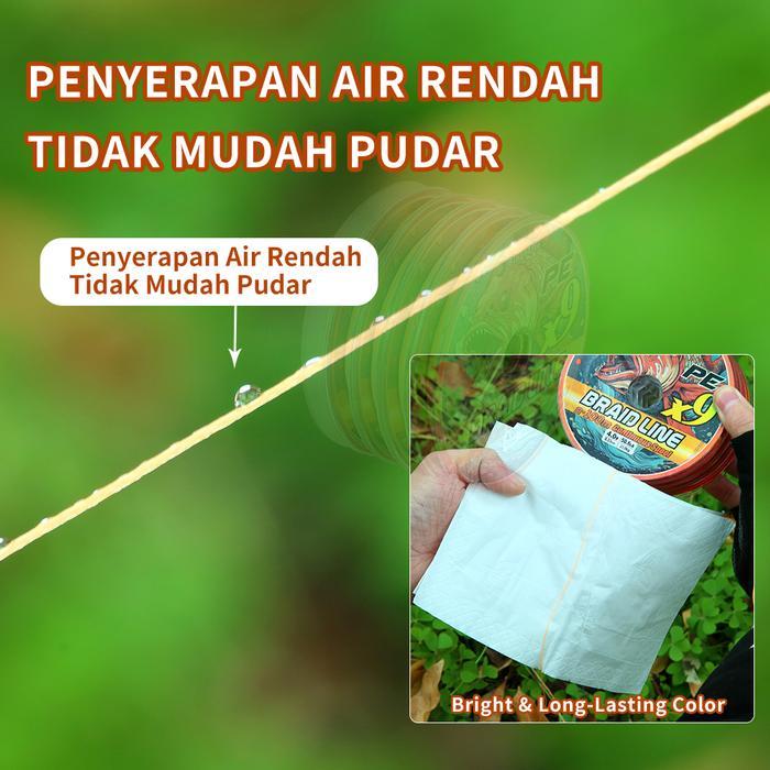 Bingolife Orange Tali Pancing PE X9 Super Braid 5x100m Connecting 7kg ~ 40.3kg Kuat Abrasi