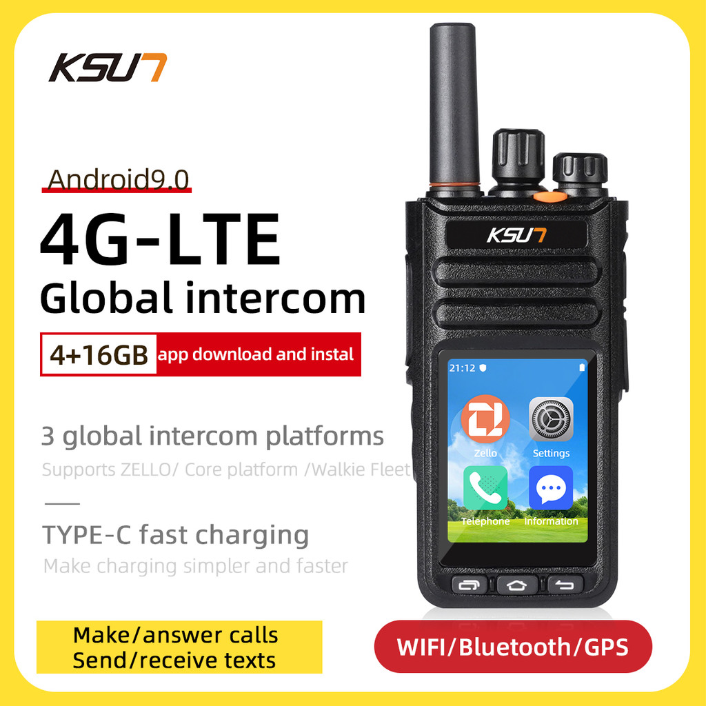 Android 9.0 Poc 4G Lte Wifi Radio Blue-Tooth Two Way Radio Unlimited Distance Walkie Talkie Ksun