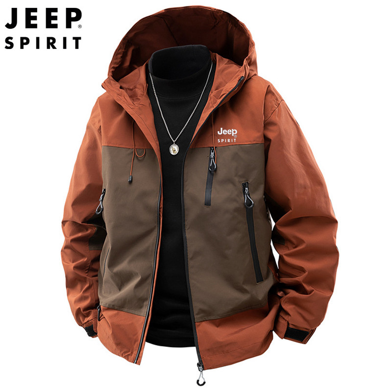 Jeep Spirit Jacket Color-blocked Windbreaker for Spring Autumn with Hooded Outdoor Sports Leisure