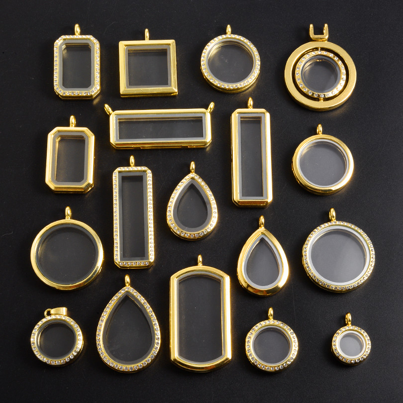 Magnet Crystal Glass Locket Round Square Lockets Floating Photo Memory Medallas Pendant DIY Jewelry